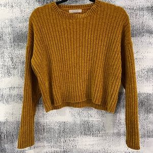 ACTIVE USA MUSTARD YELLOW VELOUR CROPPED SWEATER